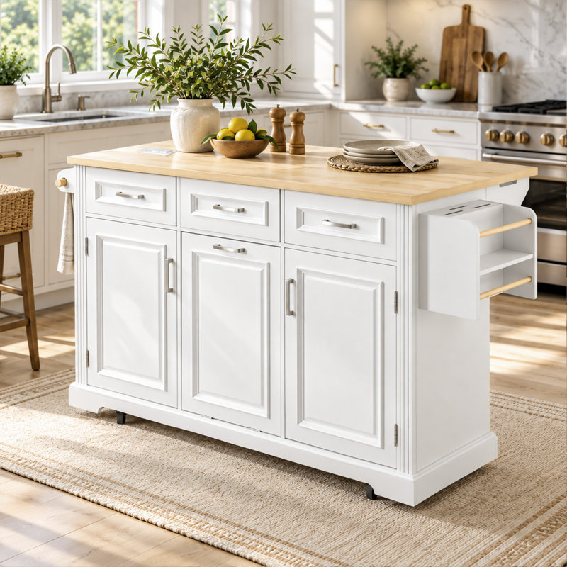 64.57 " W Kitchen Island, White