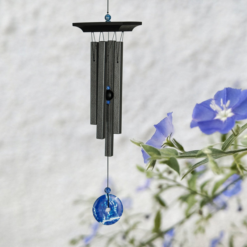 Blue Lapis Faux Stone Wind Chime with Black Metal Tubes