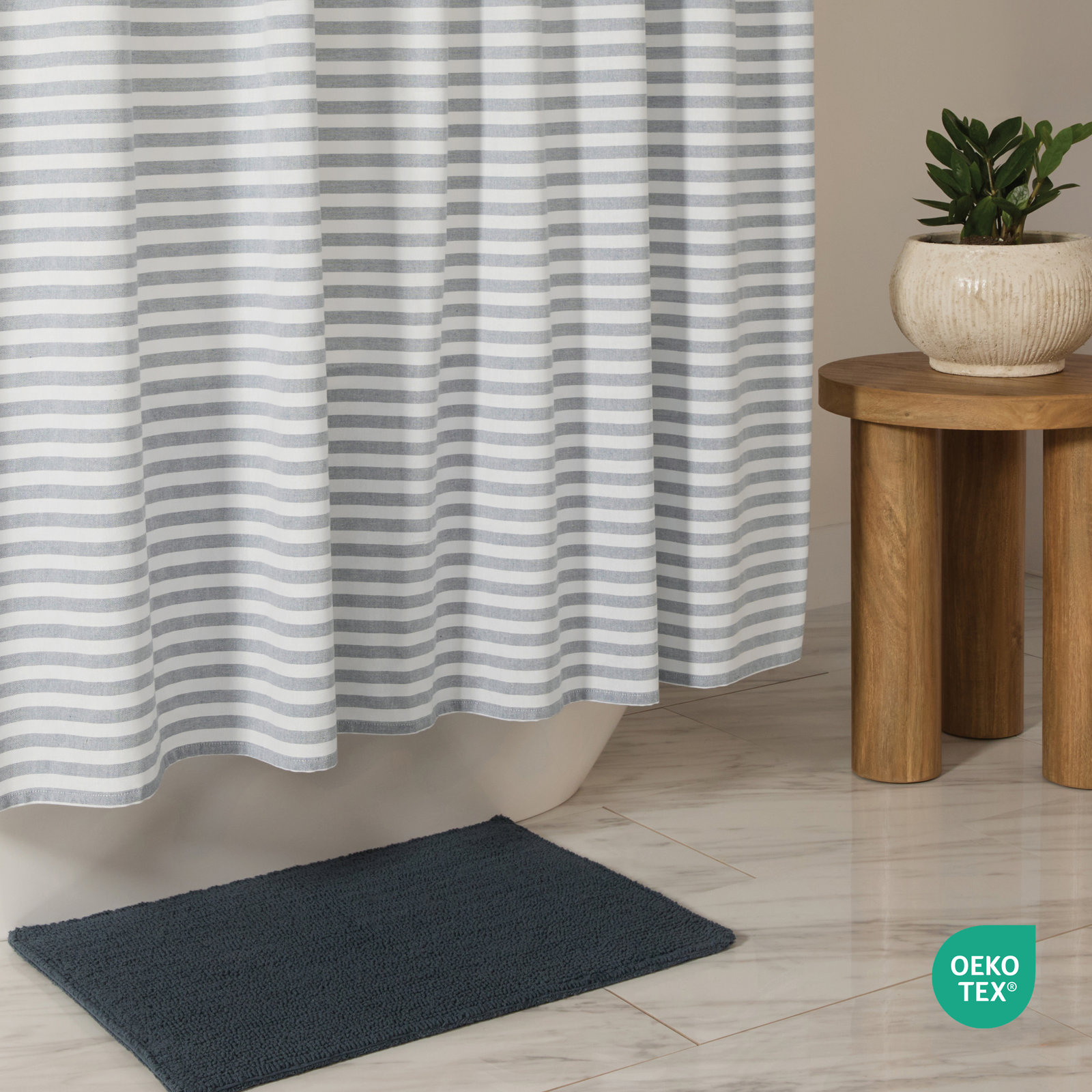 Cotton Blend Shower Curtains, Navy Striped