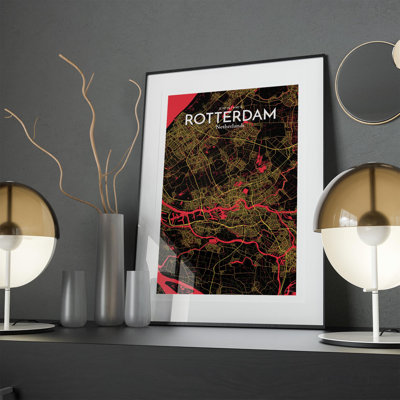 Rotterdam City Map in Contrast 1 Piece Wall Art