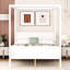 Grand lit à baldaquin blanc avec tête de lit et support à lattes, construction en pin massif, rails personnalisables, L 83,9 po x l 62,9 po, H 74,8 po, blanc, grand lit, structure, quatre colonnes, dimensions