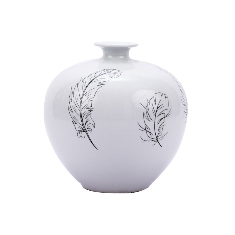 Vase de table en porcelaine noir / blanc 14 po intérieur / extérieur