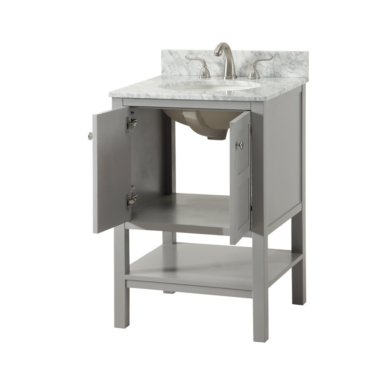 Amyra 24'' Single Bathroom Vanity with Marble Top, Ash