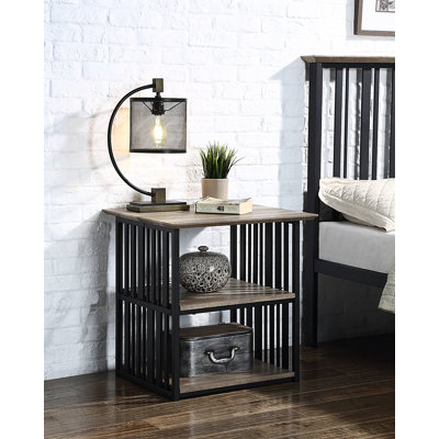 Zudora Antique Oak & Black Finish Nightstand