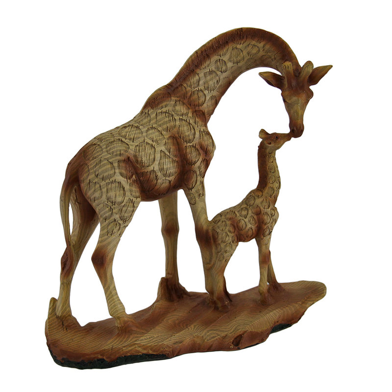 Statue de mère et bébé girafe en résine brun clair peinte à la main par la faune africaine avec finition en faux bois - H 7 po x L 6,5 po x l 2,25 po