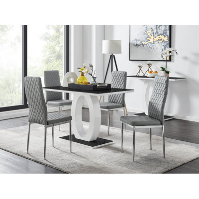 Scottsmoor High Gloss Halo Dining Table Set & 4 Luxury Faux Leather Dining Chairs - Modern Design