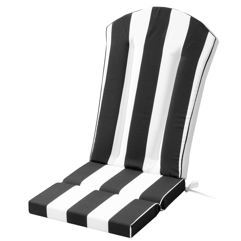 50" X 20" Patio Chair Cushion, Seat/Back Cushion For Adirondack Chair With Ties, 1, Black White Stripes