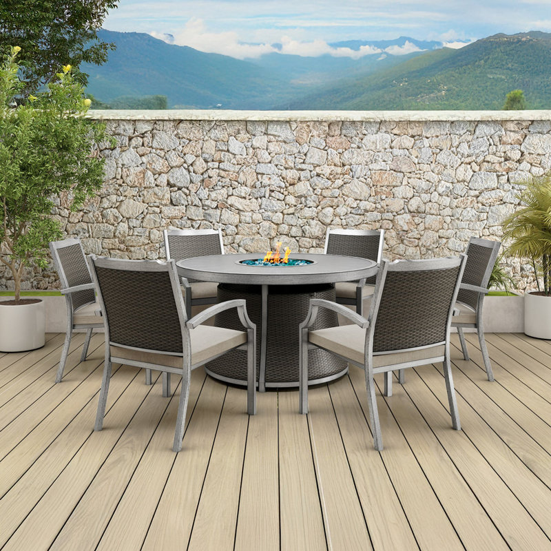 Ensemble de table de salle à manger d'extérieur 7 pièces Ratten Wicker