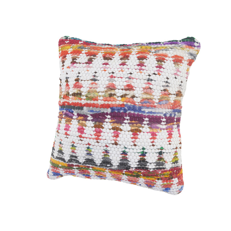 White and Multicolored Chevron Cotton Chindi Throw Pillow 20" x 20"
