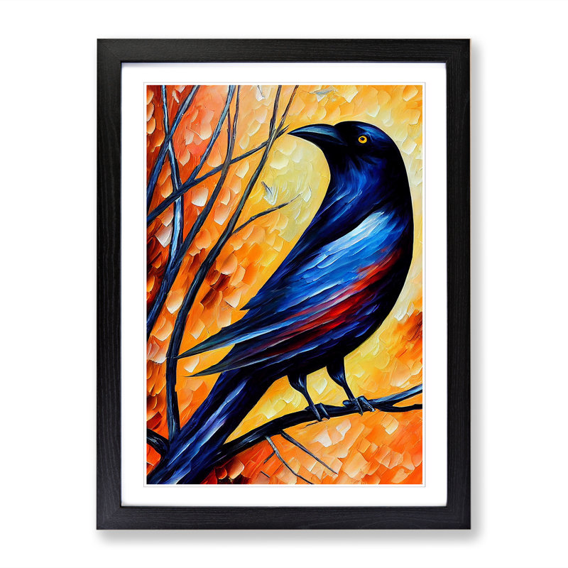 Androniki Crow Bird Painted Vol.2 - Picture Frame Print, Black, 64cm H x 46cm W x 2cm D
