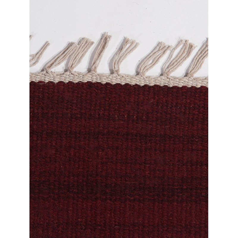 Alithea Hand Woven Flat Weave Kilim Wool Eco-Friendly Area Rugs - Square | Burgundy Color | Solid Design | Area Rugs for living room, Bedroom