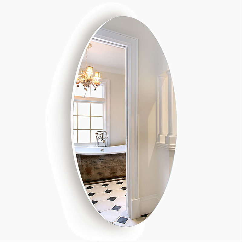 Miroir de salle de bain mural biseauté sans cadre, miroir de maquillage HD, miroir rond de 25 po