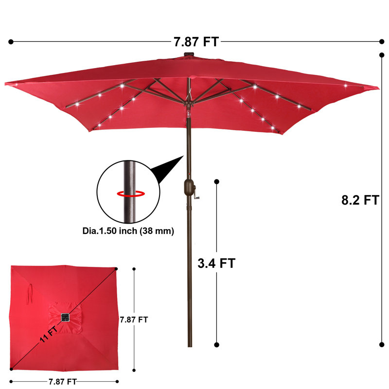 Parasol de marché 8 x 8 pi, parasol de patio avec inclinaison et manivelle, rouge, Rouge