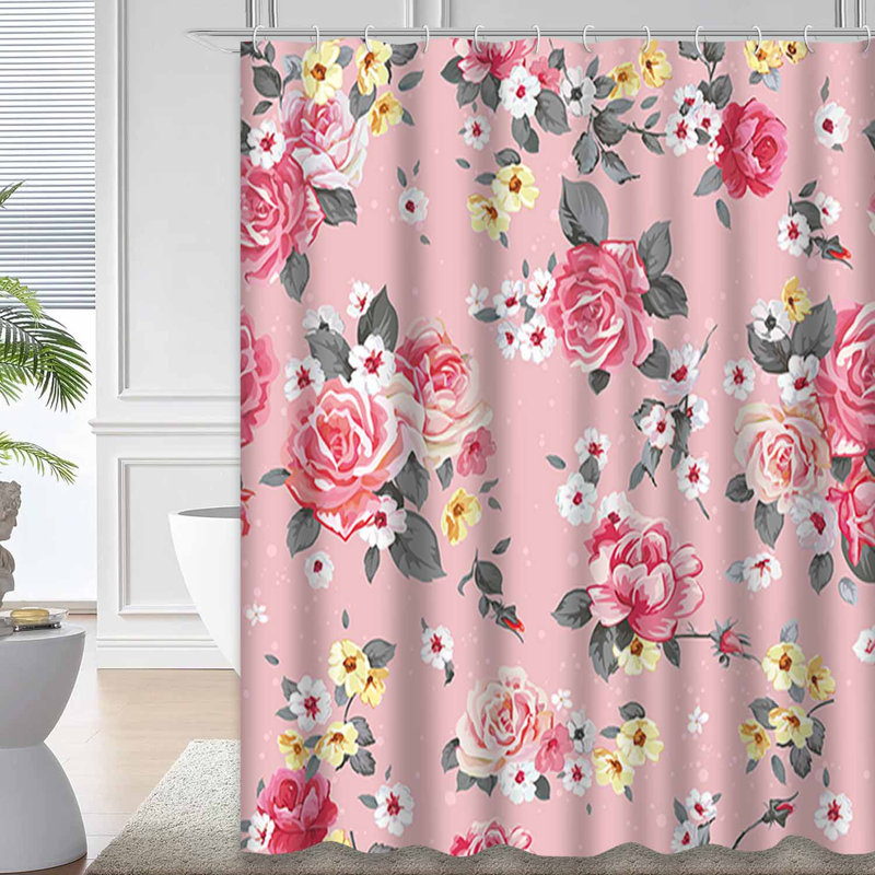 Rideau de douche imperméable avec 12 crochets Vintage Rose, L 72 po x l 78 po