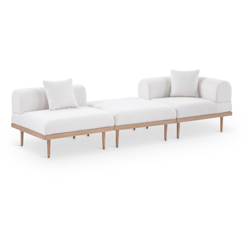 Madeleine 106.5" Resilient Water Resistant Olefin Fabric Upholstered 3Pc. Outdoor Patio Modular Sofa, Cream