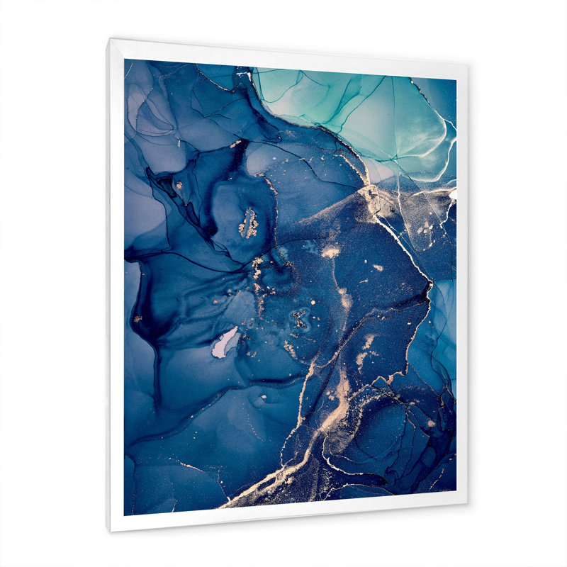 Blue Ink Clouds II - peinture sur toile, H 44 po x l 34 po x P 1,5 po, Cadre photo blanc