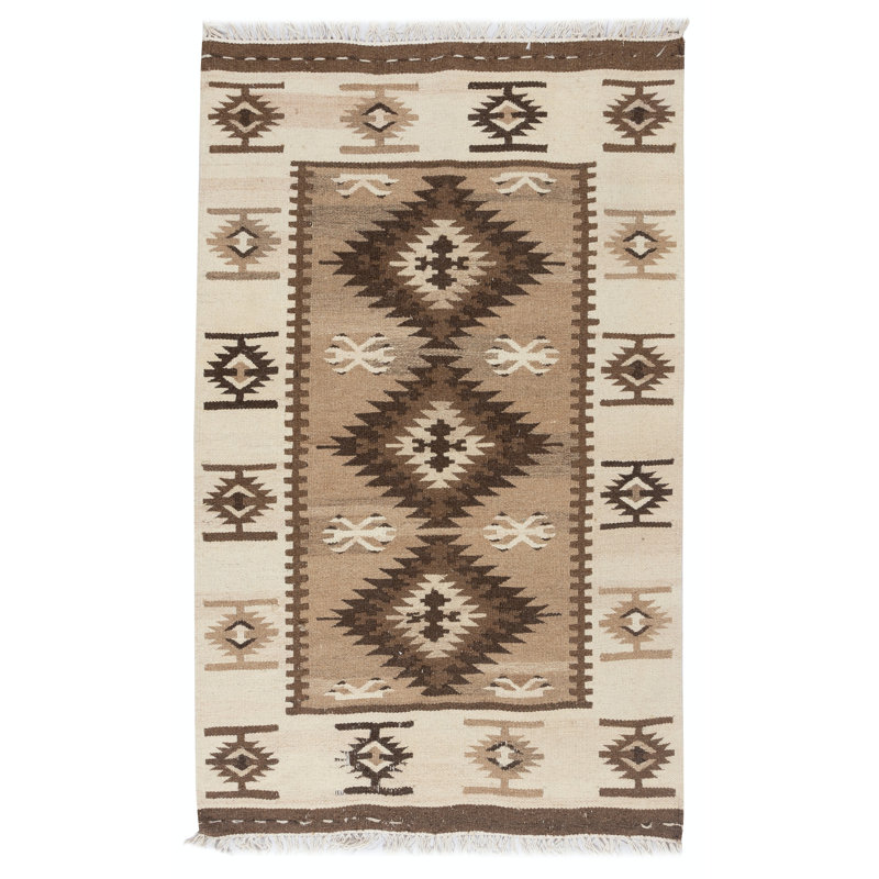 Kilim tissé à la main 3 x 5 pi 100% laine naturelle. Tapis tissé à plat