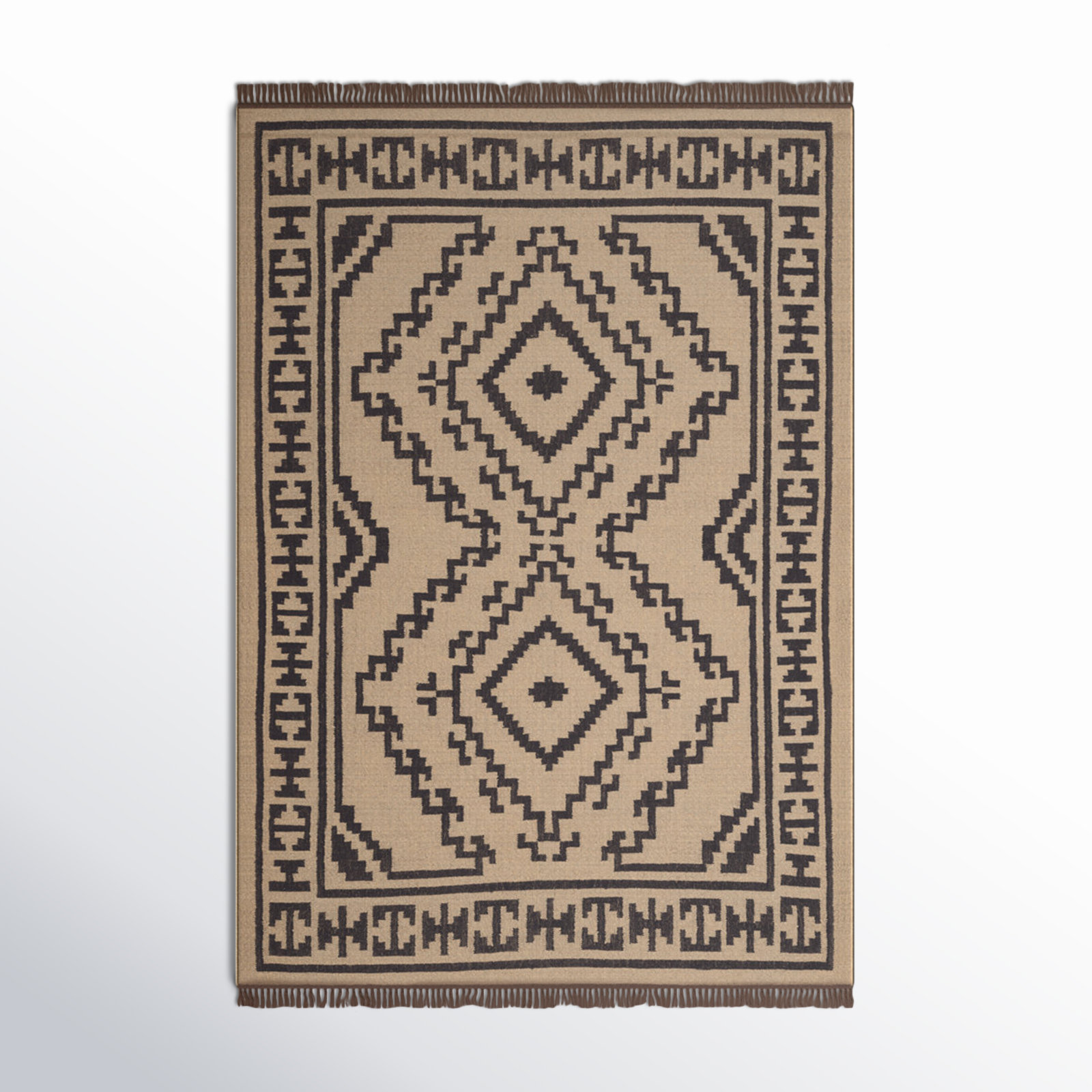 Louie Light Beige Black Flatweave Jute Rug, Rectangle 2' x 3'