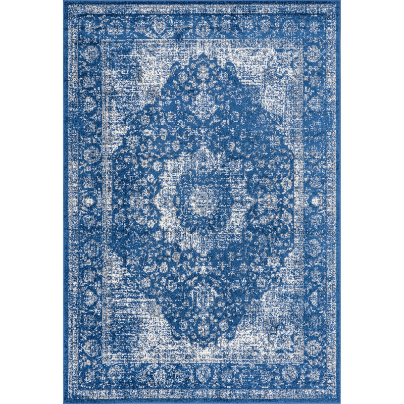 Julieanna Power Loom Performance Oriental Dark Blue Rug, Rectangle 6'7" x 9'