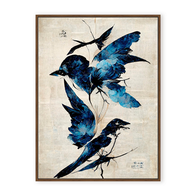 Nature Inspired Blue Birds, 30" H x 24" W x 1.125" D, Framed Matted Print, White
