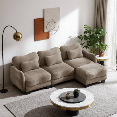 Chenille L-Shaped Sectional Sofa with Movable Ottoman