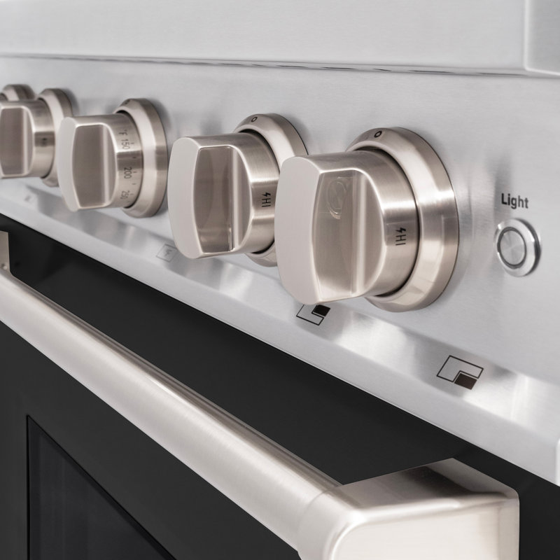 ZLINE 30" Classic DuraSnow Gas Range w/ 4 Burners & Convection Oven w/ White Door, Stainless Steel/Black