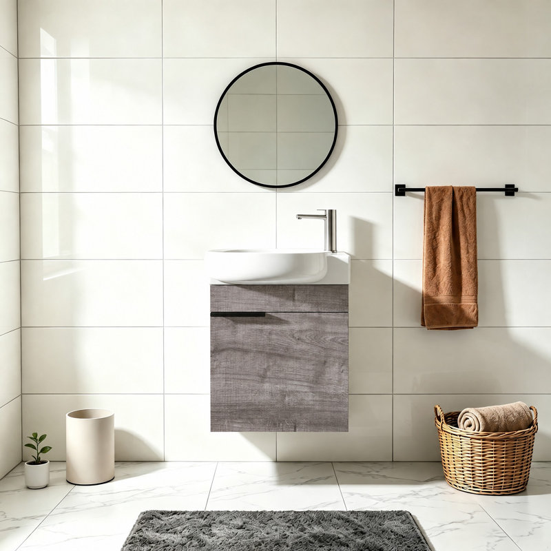 Meuble-lavabo mural simple de 43 cm avec lavabo en céramique, Grey