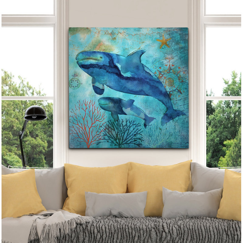 " Deep Sea Whales ", 32" H x 32" W x 1.5" D, Wrapped Canvas