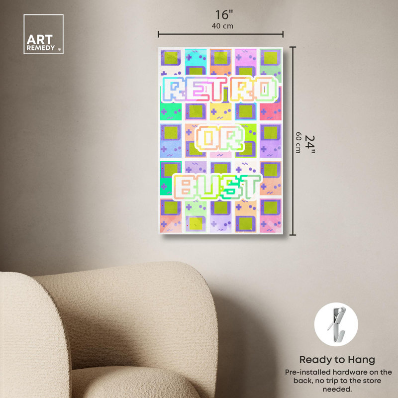 Retro Pastel Gamer Art Canvas Print, 24" x 16"