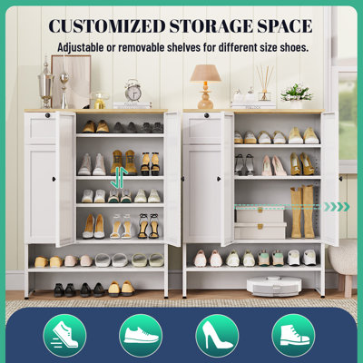 Metal Casados With Doors,47''tall 6-tier Shoe Storage Cabinet With Adjustable Shelves And Drawer,shoe Rack Organizer Cabinet For Entryway,hallway, Living Room