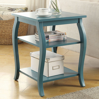 Table de bout carrée avec 2 tablettes, bleu sarcelle