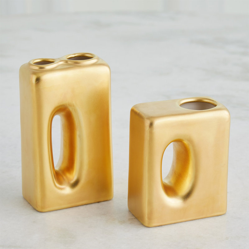 Oh Yes Handmade Earthenware Table Vase, Gold