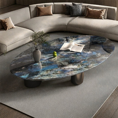 Table basse italienne ovale en pierre micro-cristalline