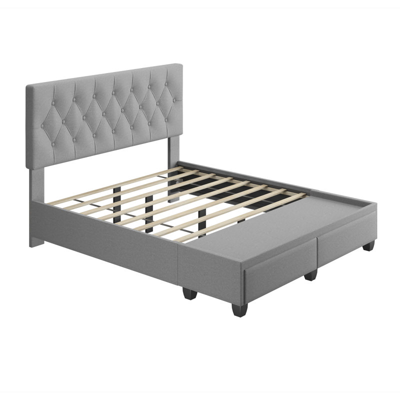 Structure de lit tapissier Salerno, Gris, Double