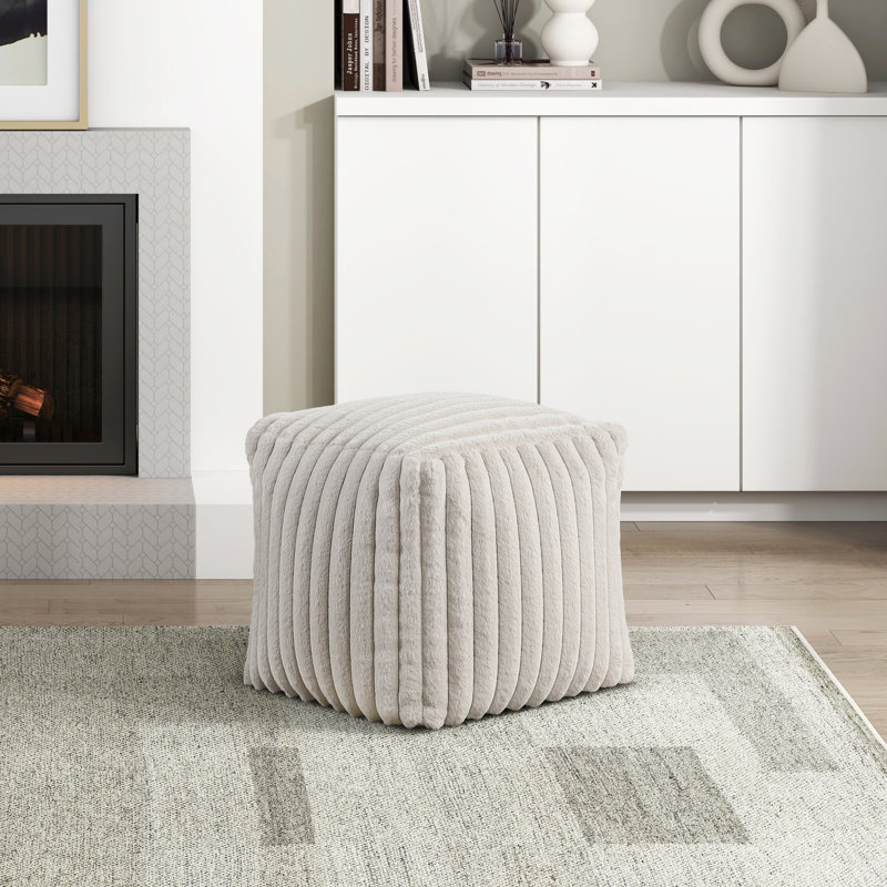Square Pouf Plush Corduroy Fabric Upholstery Modern Ottoman, Footstool, Non-Slip Floor Pouf, Bean Bag Chair, 1Pc Sitting Pouf