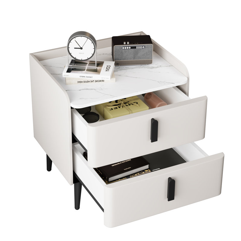 Table de chevet avec 2 tiroirs, table de chevet avec plateau en marbre, table d'appoint moderne pour la chambre à coucher, table de bout
