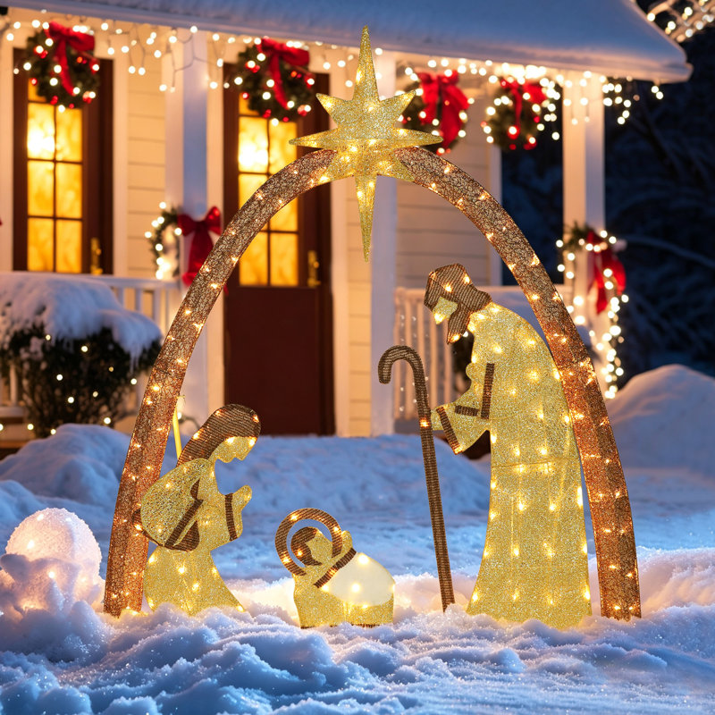 Crèche de Noël lumineuse 5 pi Gutierrez, Doré