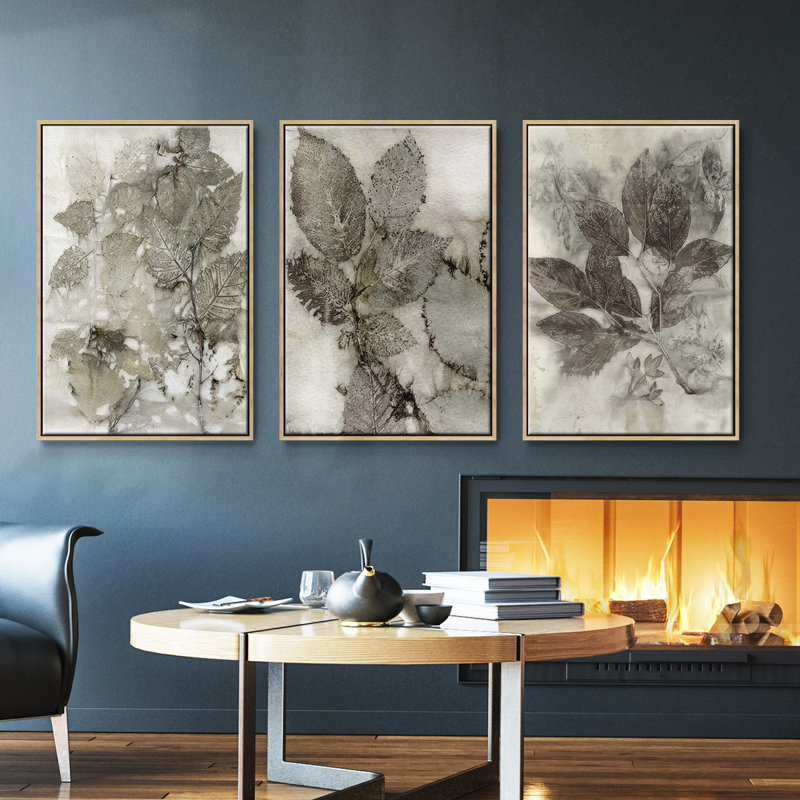 Ensemble de 3 pièces encadrées sur toile Suminagashi I à grain de bois, Bois naturel, H 40 po x l 78 po