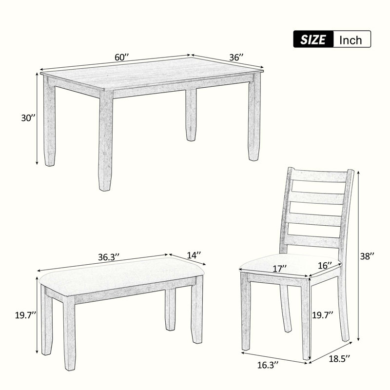 Ensemble repas pour 6 personnes Al-Shalan, Blanc délavé, Blanc / gris, Blanc