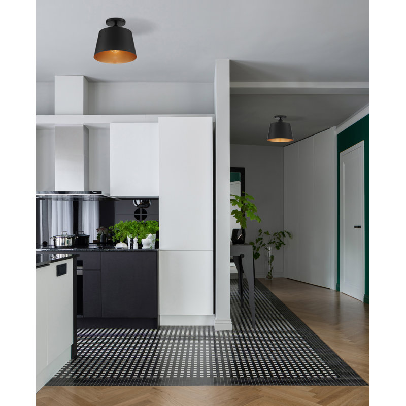 Plafonnier semi-encastré 1 lumière Annette, H 9 po x l 7,25 po x P 7,25 po, Accents noir et or