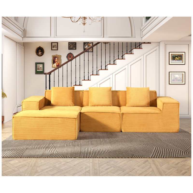 Canapé modulaire en velours côtelé avec repose-pieds CozyForm, canapé convertible en L à 4 places, gingembre, Reversible