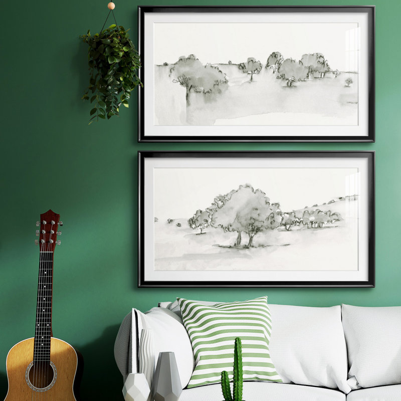 " Scenic Scribble I " 2 - Pieces Painting Print, Black, 10.5" H x 18.5" W x 1" D