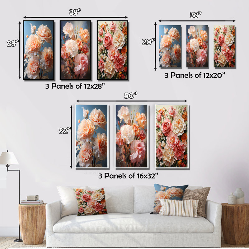 Oeillets fantaisistes - 3 pièces, Toile tendue, H 36 po x l 28 po