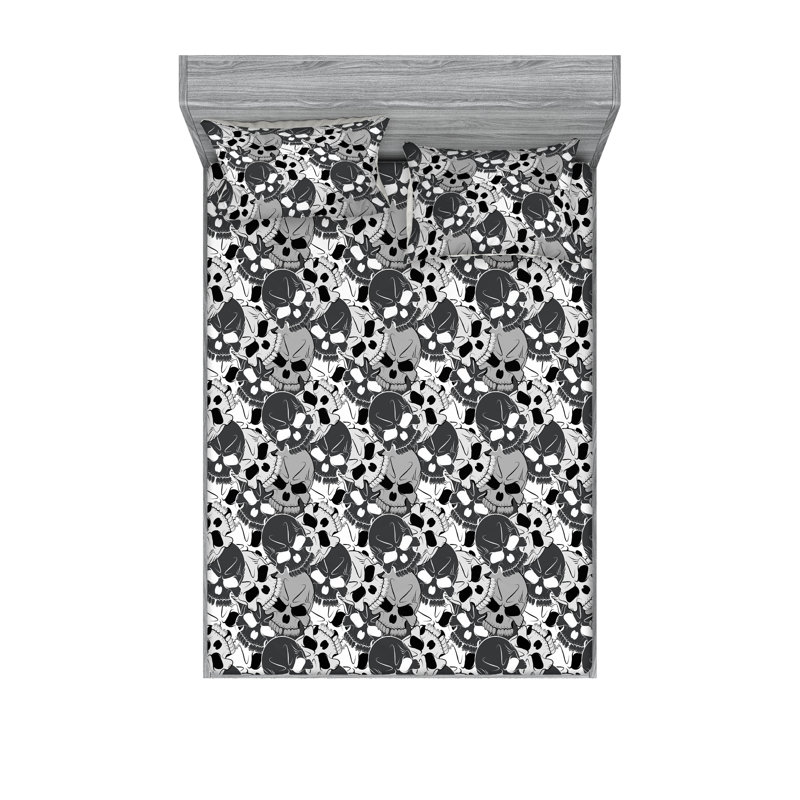 Drap-housse et taie décorative Ambesonne gris anthracite et coquille d'œuf, Ensemble de draps pour très grand lit avec 2 taie