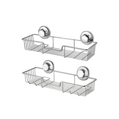 Rectangle Suction Cups Compact Shower Caddy Bath Shelf with Hooks, 2 Pack