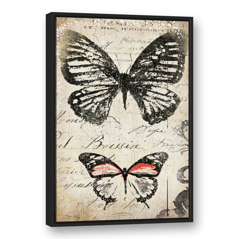 Double papillon encadré sur toile, H 37,75 po x l 25,75 po