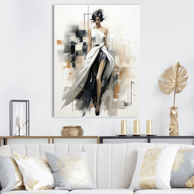 Noir et blanc, top model, femme, piste II - Illustration de mode, art mural