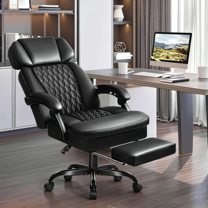 Executive Office Chair With Foot Rest, Ergonomic Heavy Duty Big And Tall Desk Chair, High Back Pu Leather Comfy Computer Chairs, 400lbs