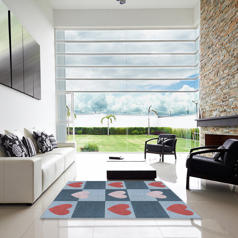 Tapis géométrique bleu / rouge Antonio-Sanchez, Carré 8 pi