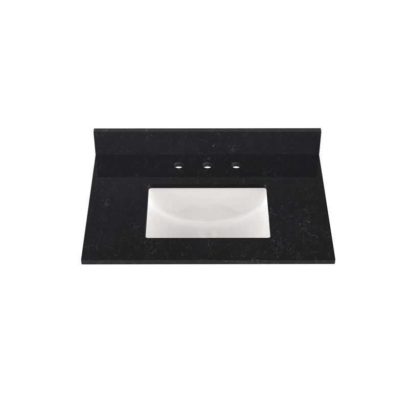 31" Quartz Single Bathroom Vanity Top with Sink, Crysta Black